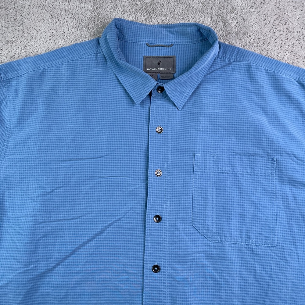Royal Robbins Shirt Mens 3XL Blue Micro Check Desert Pucker Modal Outdoor